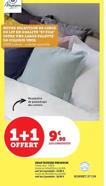 Hyper U Drap housse 90 x 190 cm u maison offre