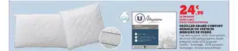 Hyper U Oreiller grand confort 60 x 60 cm ou 45 x 70 cm mémoire de forme u maison offre