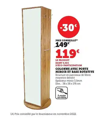 Hyper U Colonne avec porte miroir et base rotative offre