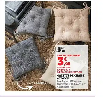 Hyper U Galette de chaise 40 x 40 cm offre