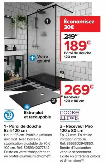 Castorama Paroi de douche ezili 120 cm, receveur piro 120 x 80 cm cooke & lewis offre