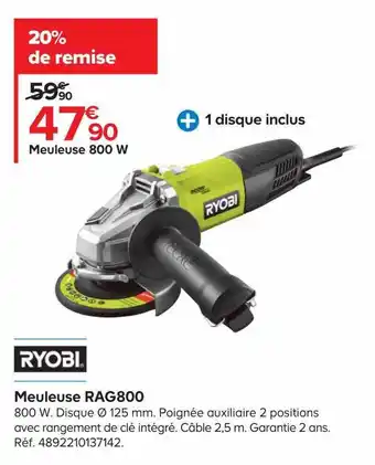 Meuleuse 800 w rag800 ryobi