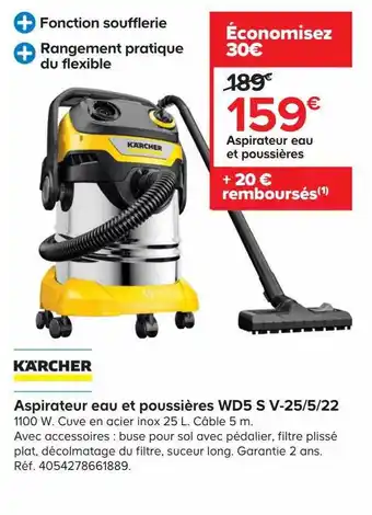 Castorama Aspirateur eau et poussières wd5 s v-25-5-22 kärcher offre