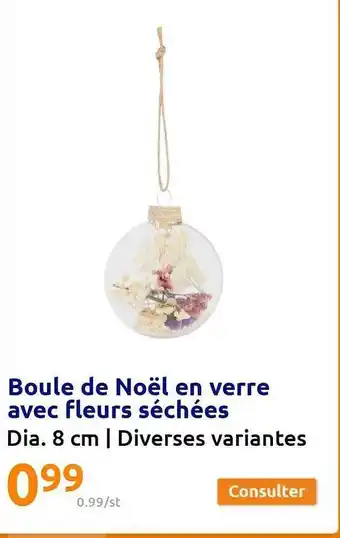 Action Boule de noël en verre avec fleurs séchées offre