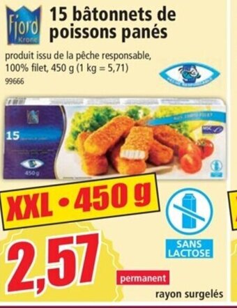 Norma 15 Bâtonnets de Poissons Panes offre