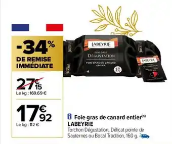 Carrefour Foie gras de canard entier labeyrie offre