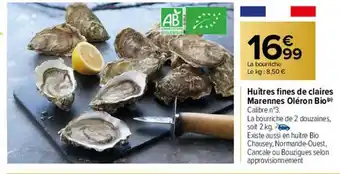 Huîtres fines de claires marennes oléron bio