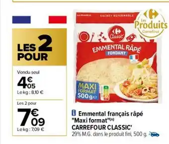 Carrefour Emmental français râpé offre