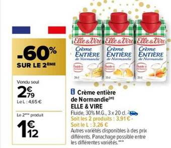 Carrefour Crème entière de normandie elle & vire offre