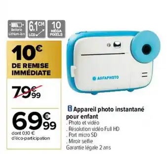 Carrefour Appareil photo instantané pour enfant agfaphoto offre