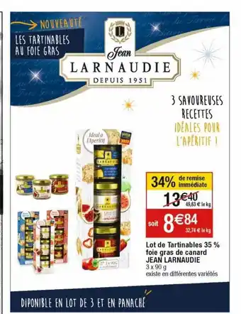 Cora x Carrefour Lot de tartinables 35% foie gras de canard jean larnaudie offre