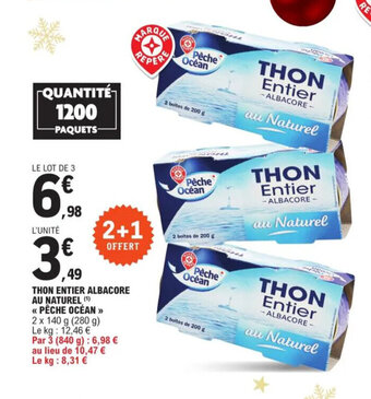 E.Leclerc Thon Entier Albacore Au Naturel Pêche Océan offre