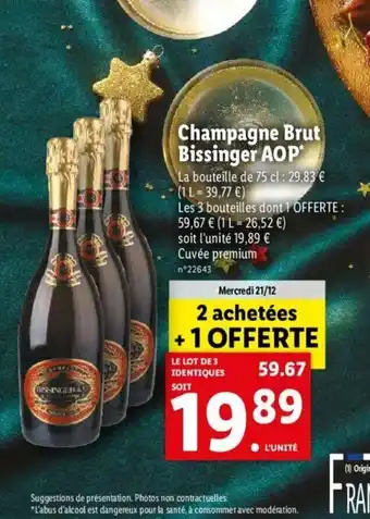 Lidl Champagne Brut Bissinger AOP offre