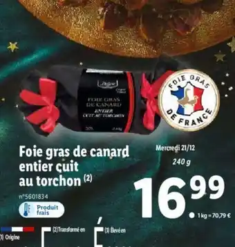 Lidl Foie Gras De Canard Entier Cuit Au Torchon offre