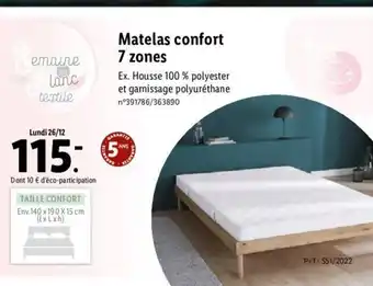 Lidl Matelas Confort 7 Zones offre