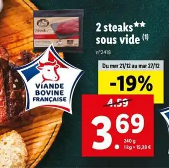 Lidl 2 Steaks Sous Vide offre