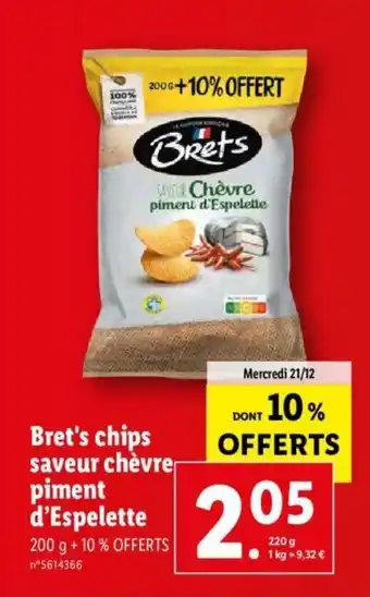 Lidl Bret's Chips Saveur Chevre Piment D'Espelette offre
