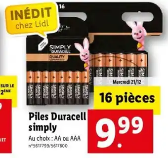 Lidl Piles Duracell Simply offre