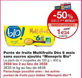 Monoprix Purée de ffruits multifruits dès 6 mois offre