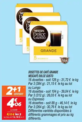 Netto Dosettes de café grande nescafé dolce gusto offre