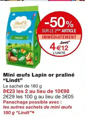 Monoprix Mini œufs Lapin or Praliné Lindt offre
