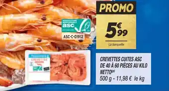Netto Crevettes cuites asc de 40 à 60 pièces au kilo NETTO offre