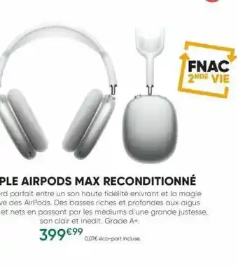 Fnac Apple airpods max reconditionné offre