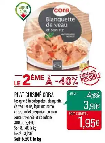 Match Plat cuisiné cora offre