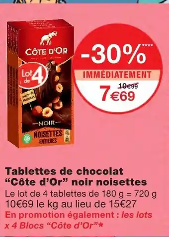 Monoprix Tablette de chocolat Côte D'Or noir noisettes offre