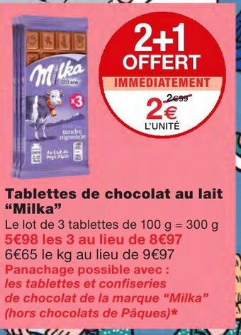 Tablettes de chocolat au lait milka