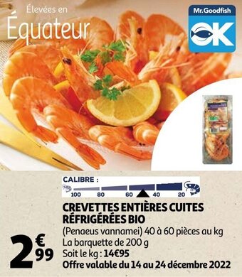 Auchan Crevettes entières cuites réfrigérées bio offre