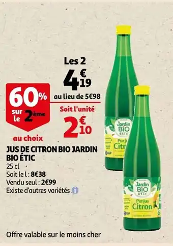 Auchan Jsu de citron bio jardin bio étic offre