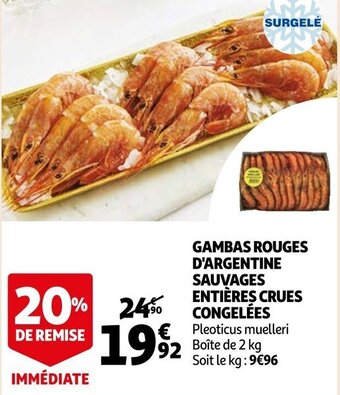 Auchan Gambas rouges d'argentine sauvages entières crues congelées offre