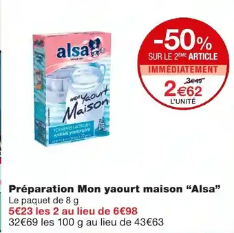Monoprix Préparation Mon yaourt maison Alsa offre