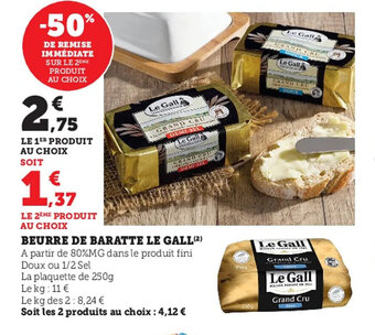 Super U BEurre de baratte LE GALL offre
