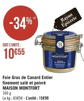 Foie gras de canard entier finement salé et poivré MAISON MONTFORT