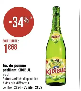 Géant Casino Jus de Pomme Petillant Kidibul offre