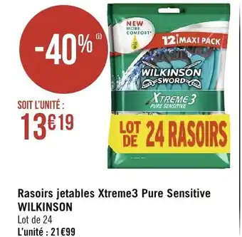 Géant Casino Rasoirs Jetables Xtreme 3 Pure Sensitive Wilkinson offre