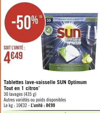 Géant Casino Tablettes Lave-Vaisselle Sun Optimum tout En 1 Citron offre