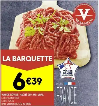 Leader Price Viande bovine hachée 20% mg vrac offre
