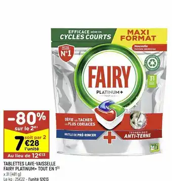 Leader Price Tablettes lave-vaisselle fairy platinum+ tout en 1 offre