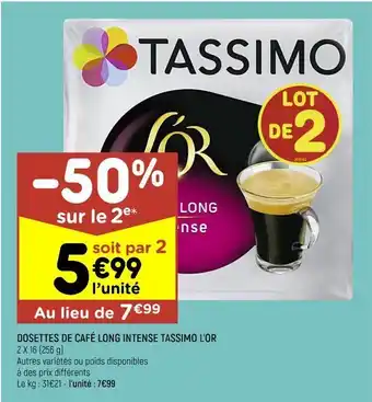 Leader Price Dosettes de café long intense tassimo l'or offre