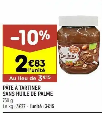 Leader Price Pâte à tartiner sans huile de palme offre