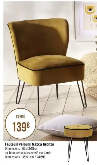 Géant Casino Fauteuil velours Nazca bronze offre