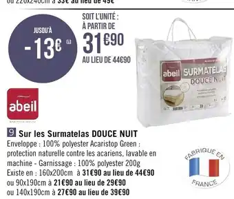 Géant Casino Sur Les Surmatelas DOUCE NUIT offre