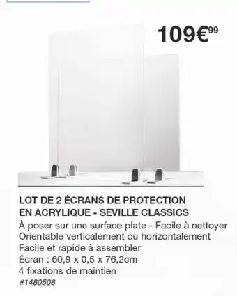 Costco Lot De 2 écrans De Protection En Acrylique - Seville Classics offre