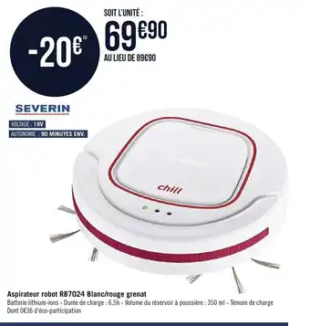 Géant Casino Aspirateur Robot RB7024 blanc/Rouge Grenat offre