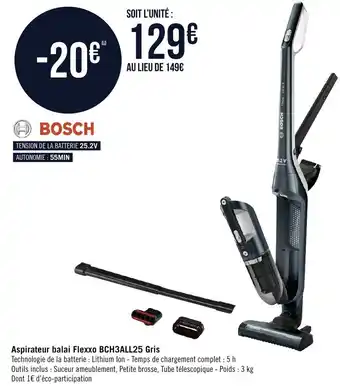Géant Casino Aspirateur Balai Flexxo BCH3ALL25 Gris offre