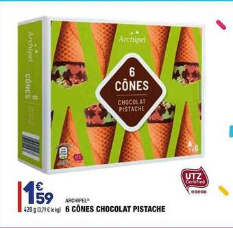 ALDI 6 Cônes Chocolat Pistache Archipel offre