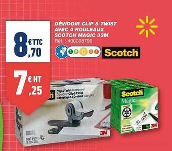 Bureau Vallée Dévidoir Clip & Twist Avec 4 Rouleaux Scotch Magic 33m Scotch offre
